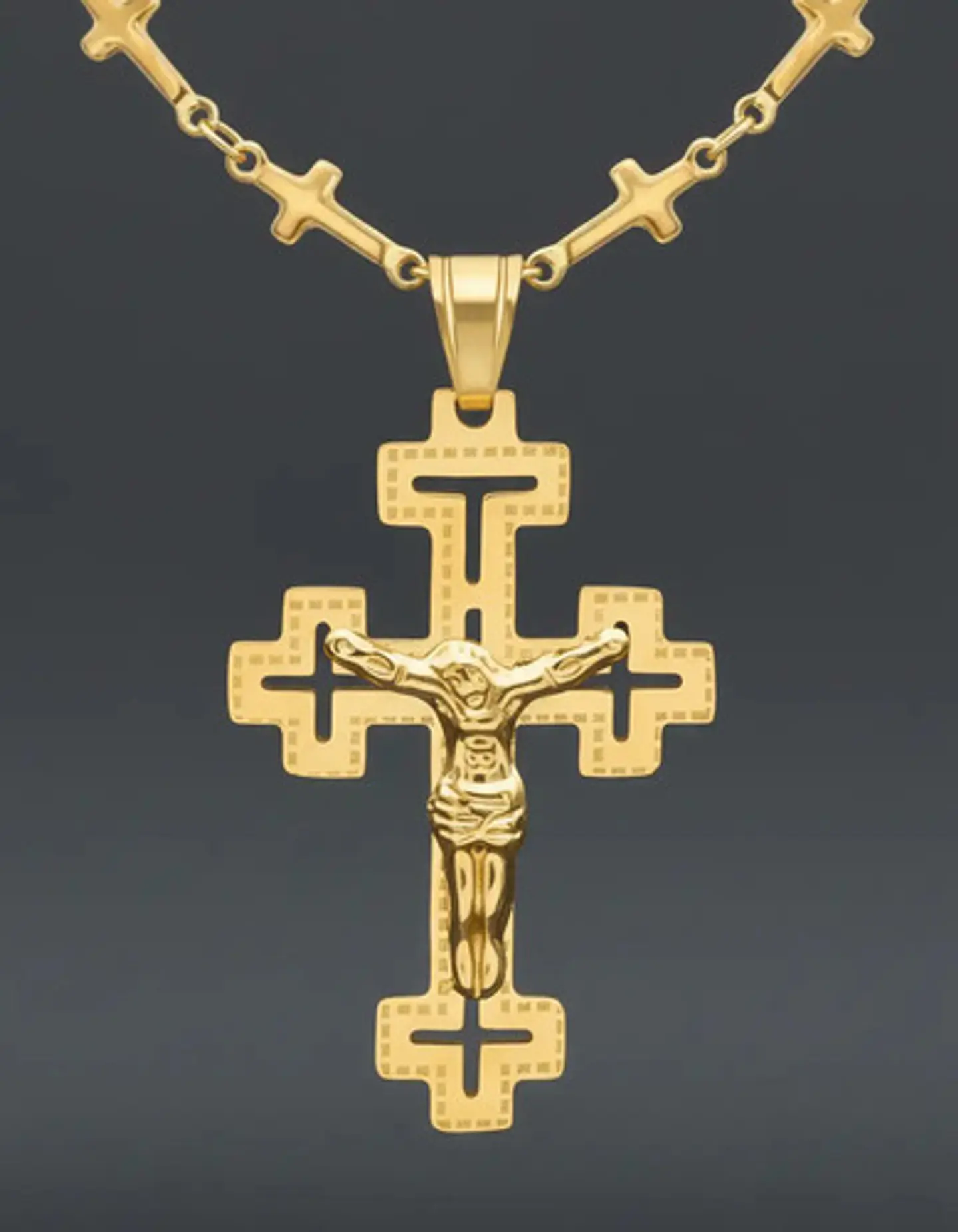 Collar Cadena Cruzes Hombre Mujer Dije Cruz Acero Color Oro 5