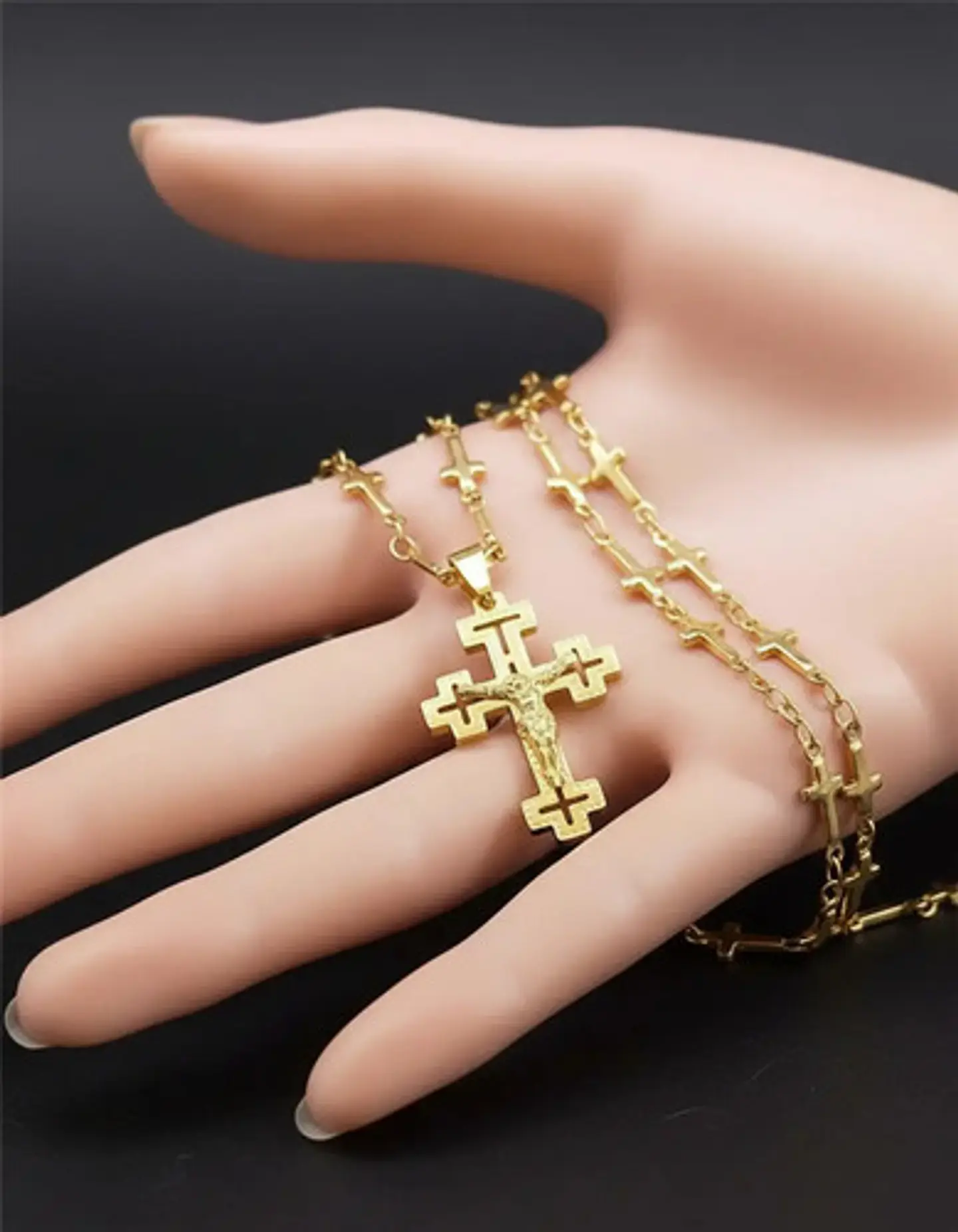 Collar Cadena Cruzes Hombre Mujer Dije Cruz Acero Color Oro 7