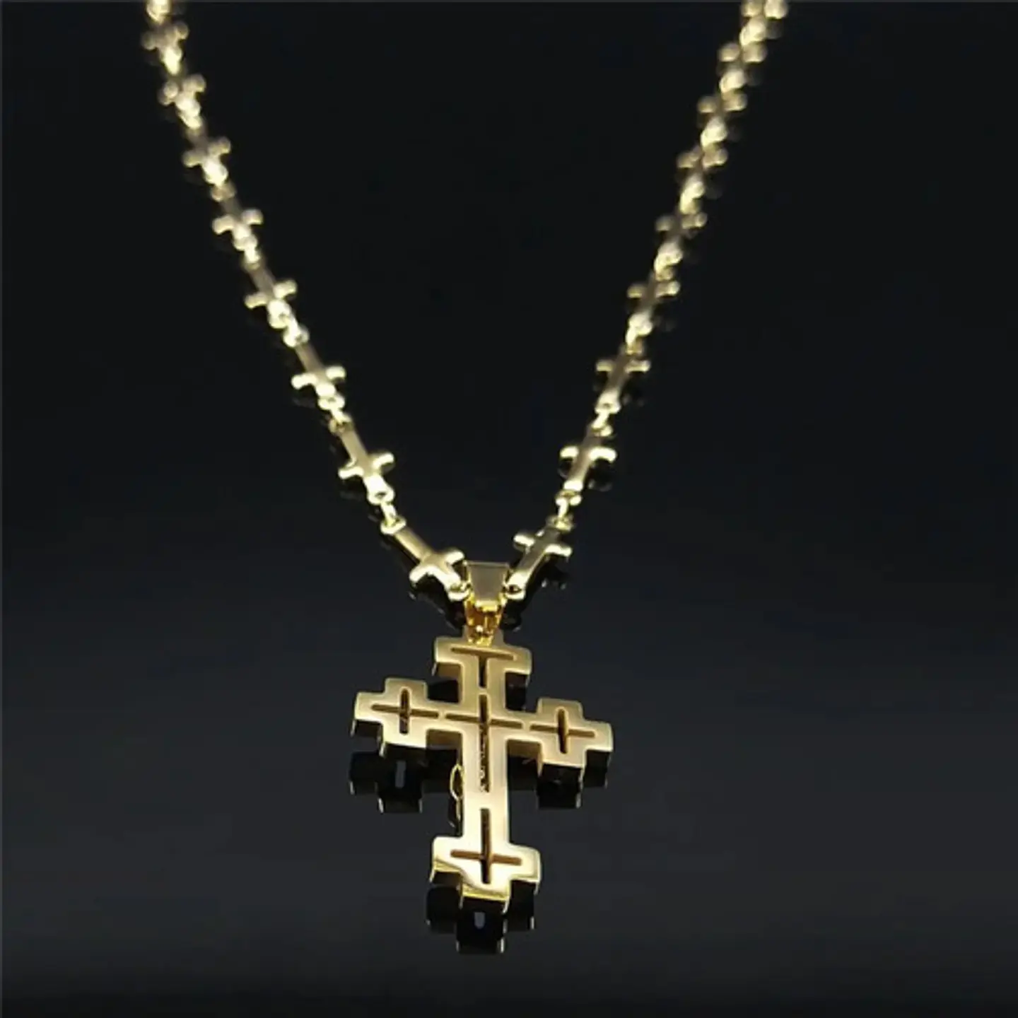 Collar Cadena Cruzes Hombre Mujer Dije Cruz Acero Color Oro 8