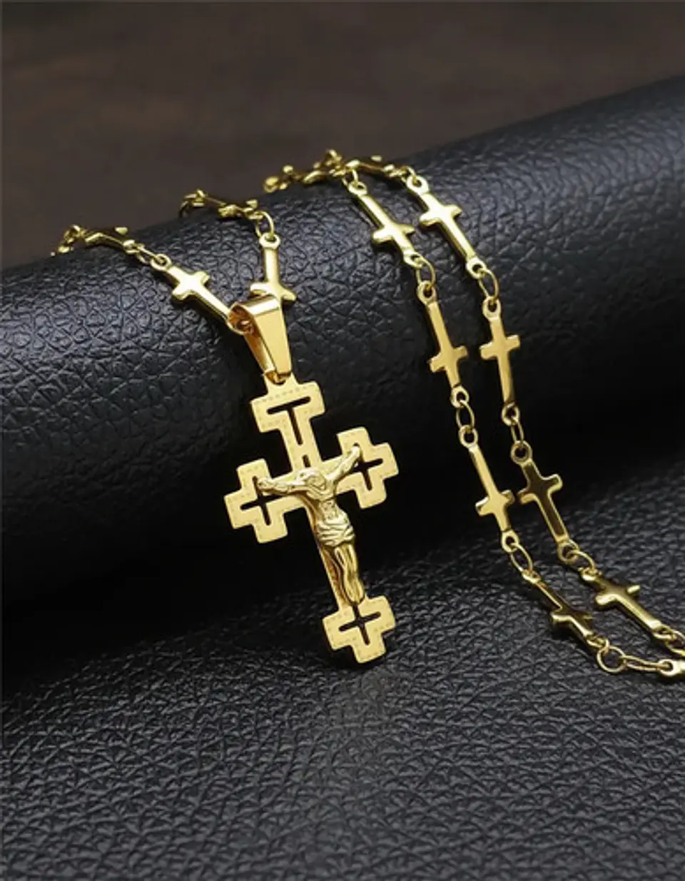 Collar Cadena Cruzes Hombre Mujer Dije Cruz Acero Color Oro 9
