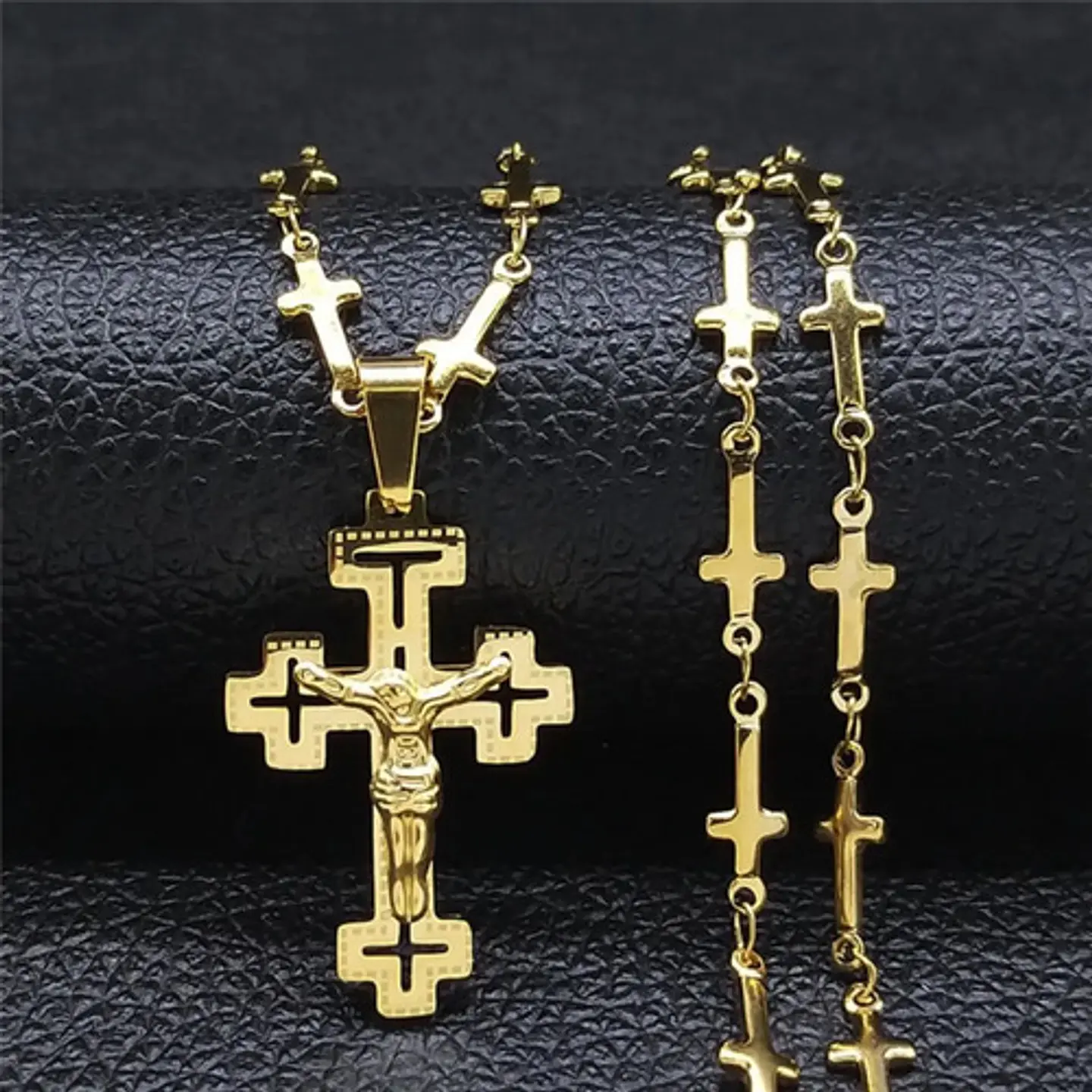 Collar Cadena Cruzes Hombre Mujer Dije Cruz Acero Color Oro 11