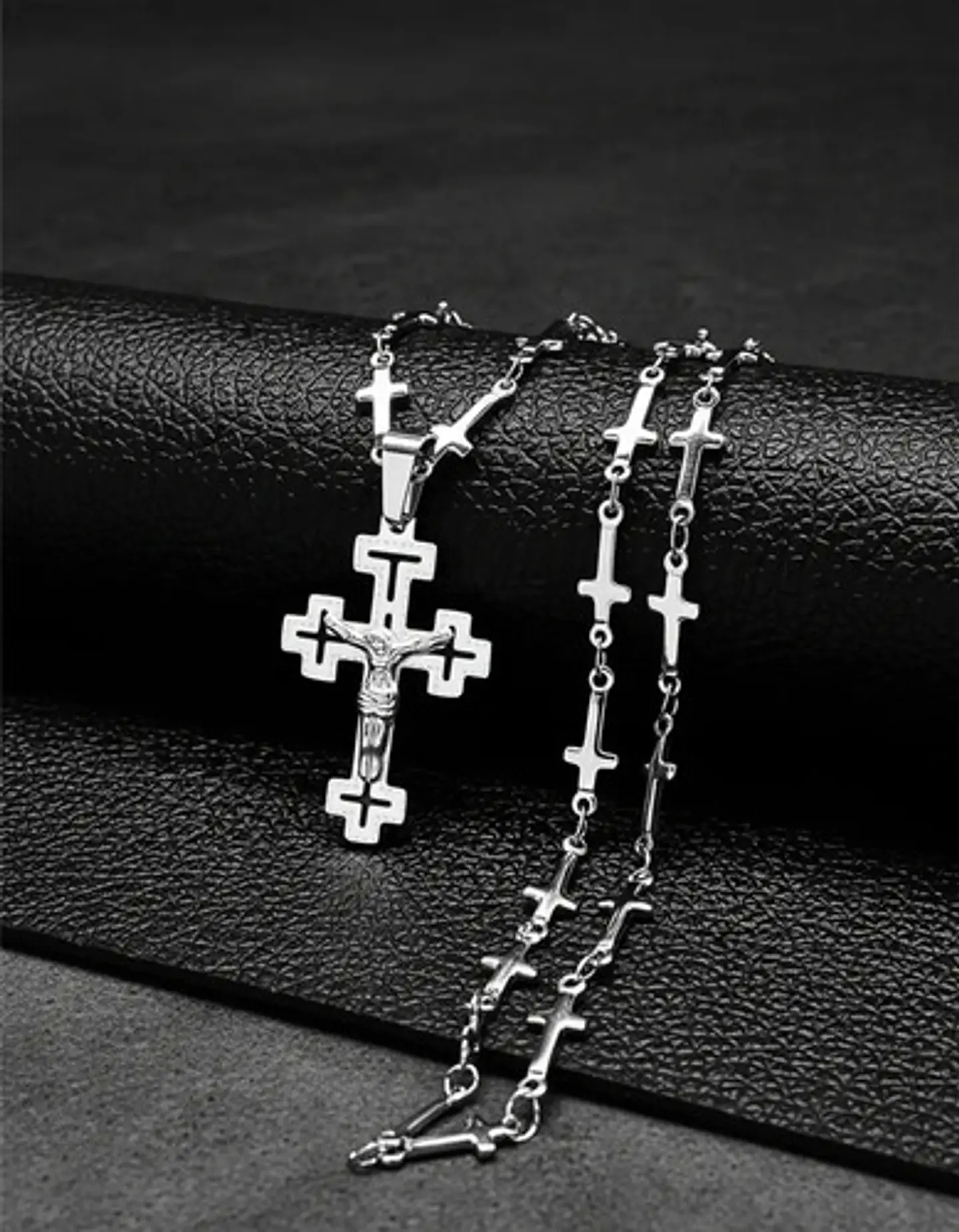 Collar Cadena Cruzes Hombre Mujer Dije Cruz Acero Color Oro 15