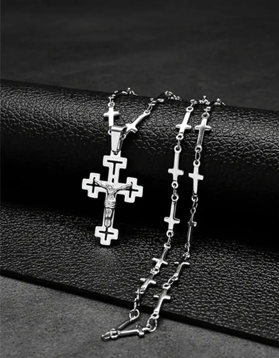 Collar Cadena Cruzes Hombre Mujer Dije Cruz Acero Color Oro 15