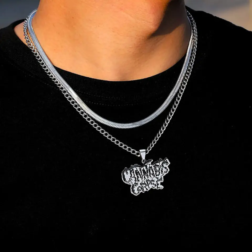 Collar Hombre Mujer Con Dije Banda De Metal Cannabis Corpse 3