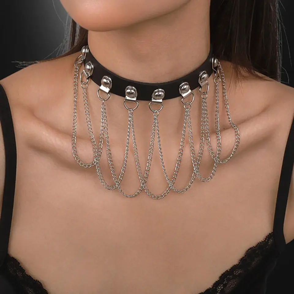 Collar Choker Gargantilla Para Mujer Gotico Cadenas Capas  3