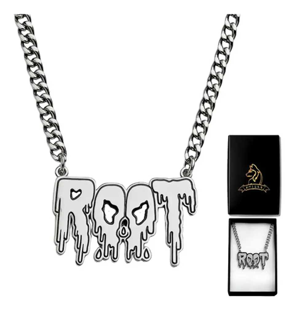 Collar Hombre Y Mujer Dije Color Plata Banda De Metal Root 1