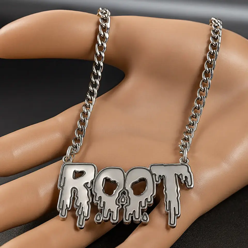Collar Hombre Y Mujer Dije Color Plata Banda De Metal Root 7