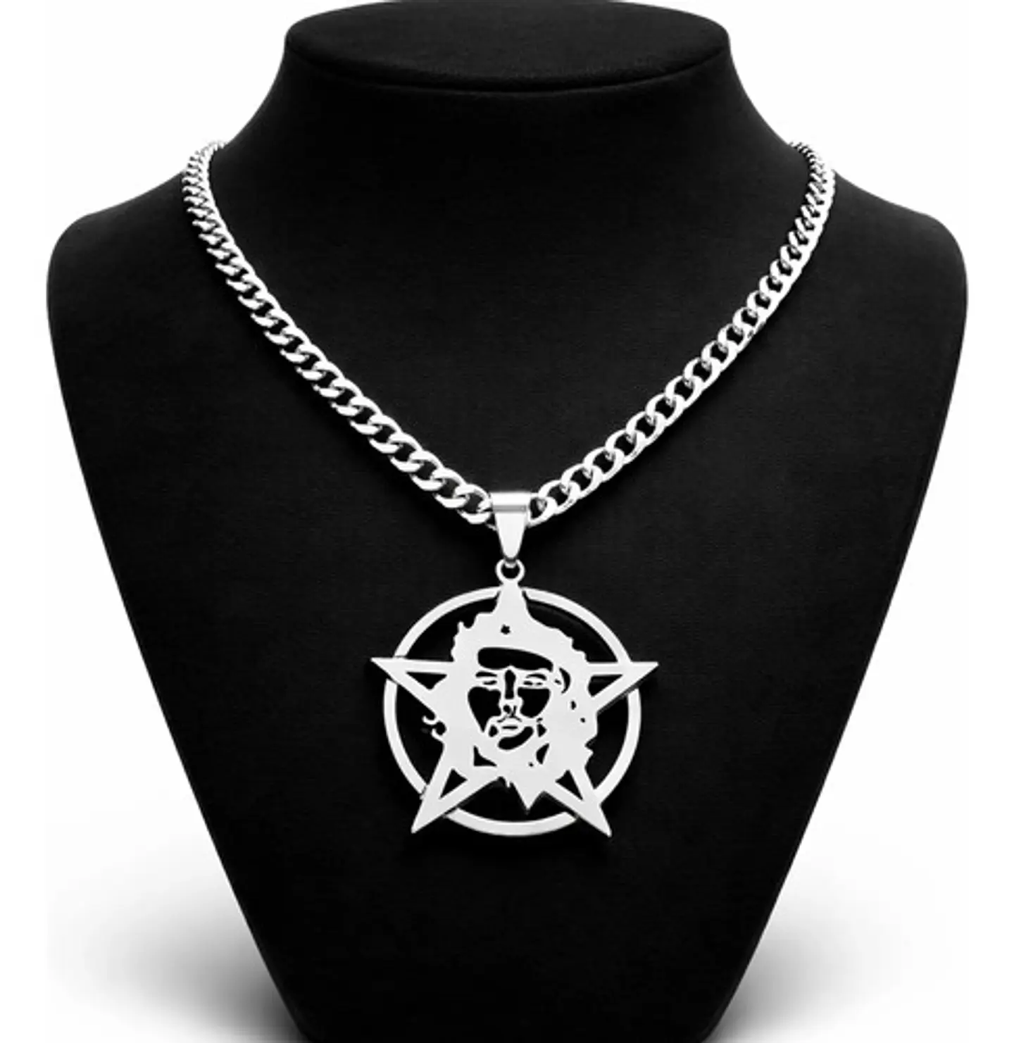 Collar Hombre Mujer Dije Pentagrama Che Guevara Color Plata 2