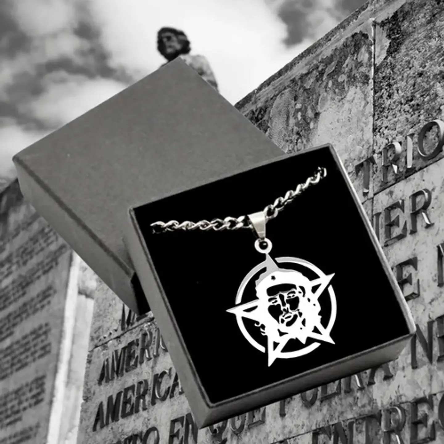 Collar Hombre Mujer Dije Pentagrama Che Guevara Color Plata 5