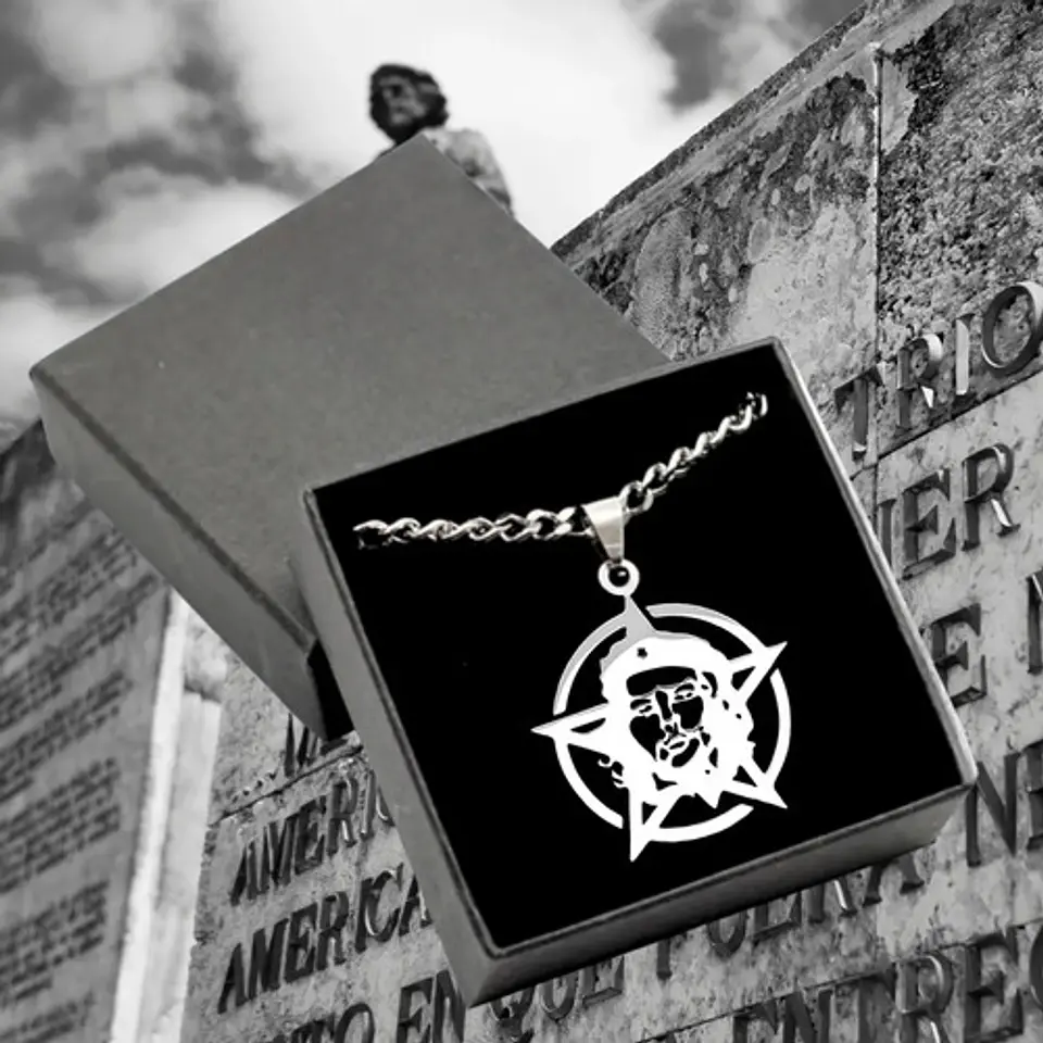 Collar Hombre Mujer Dije Pentagrama Che Guevara Color Plata 5
