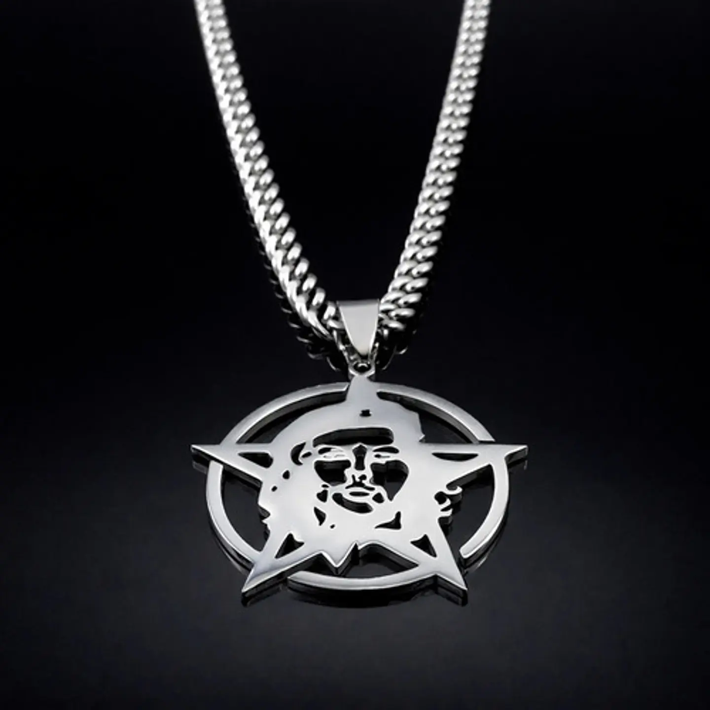 Collar Hombre Mujer Dije Pentagrama Che Guevara Color Plata 7