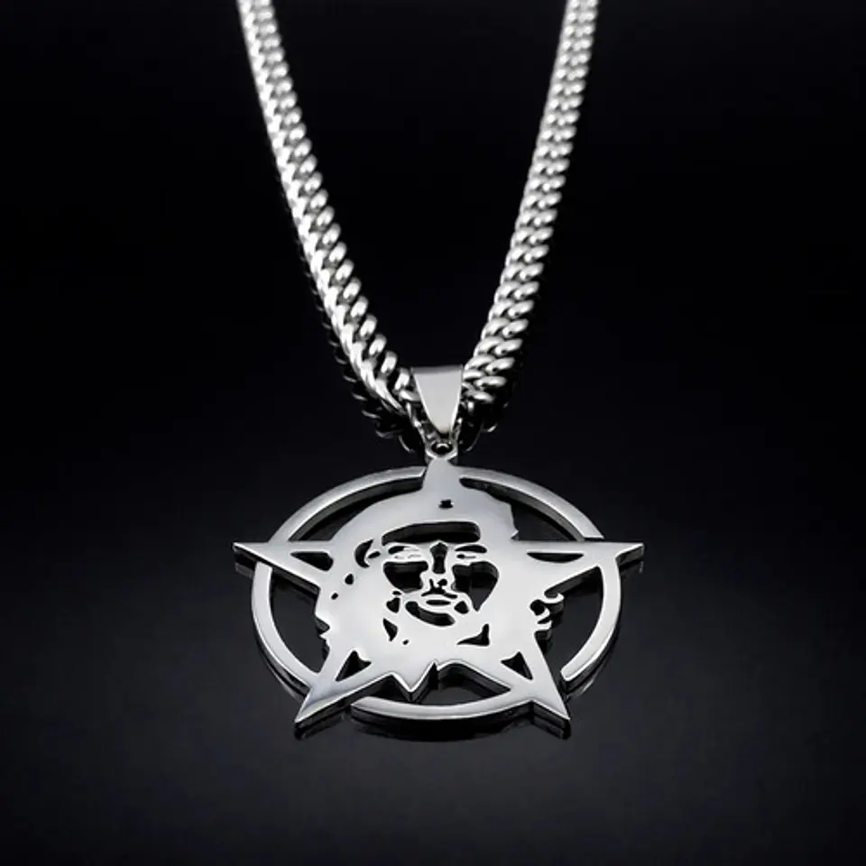 Collar Hombre Mujer Dije Pentagrama Che Guevara Color Plata 7