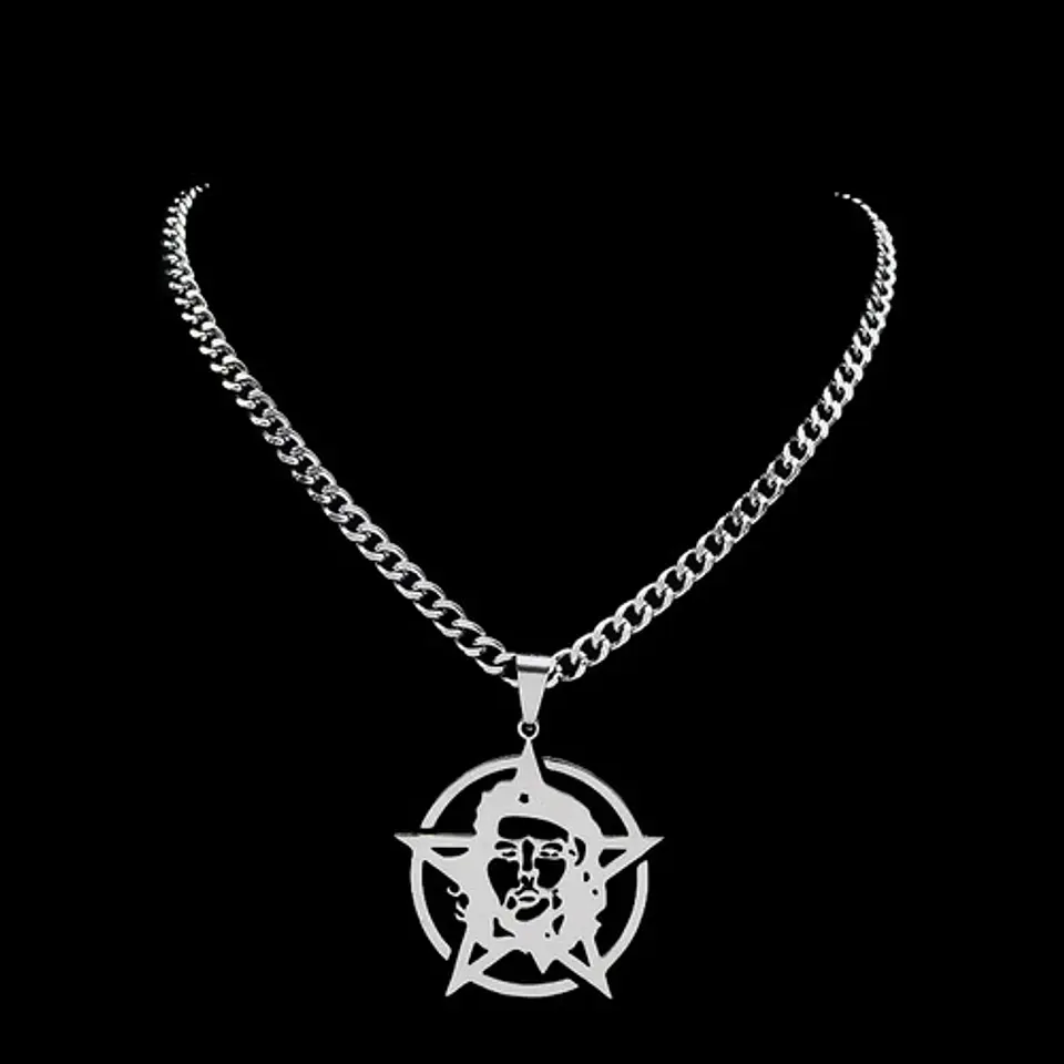 Collar Hombre Mujer Dije Pentagrama Che Guevara Color Plata 9