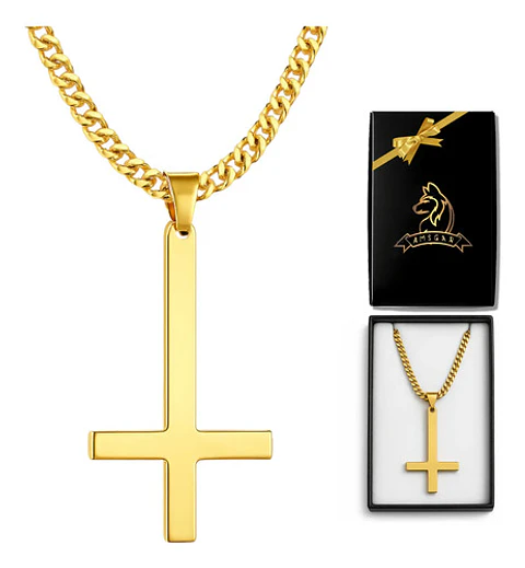 Collar Para Hombre Mujer Con Dije Cruz Invertida Color Oro