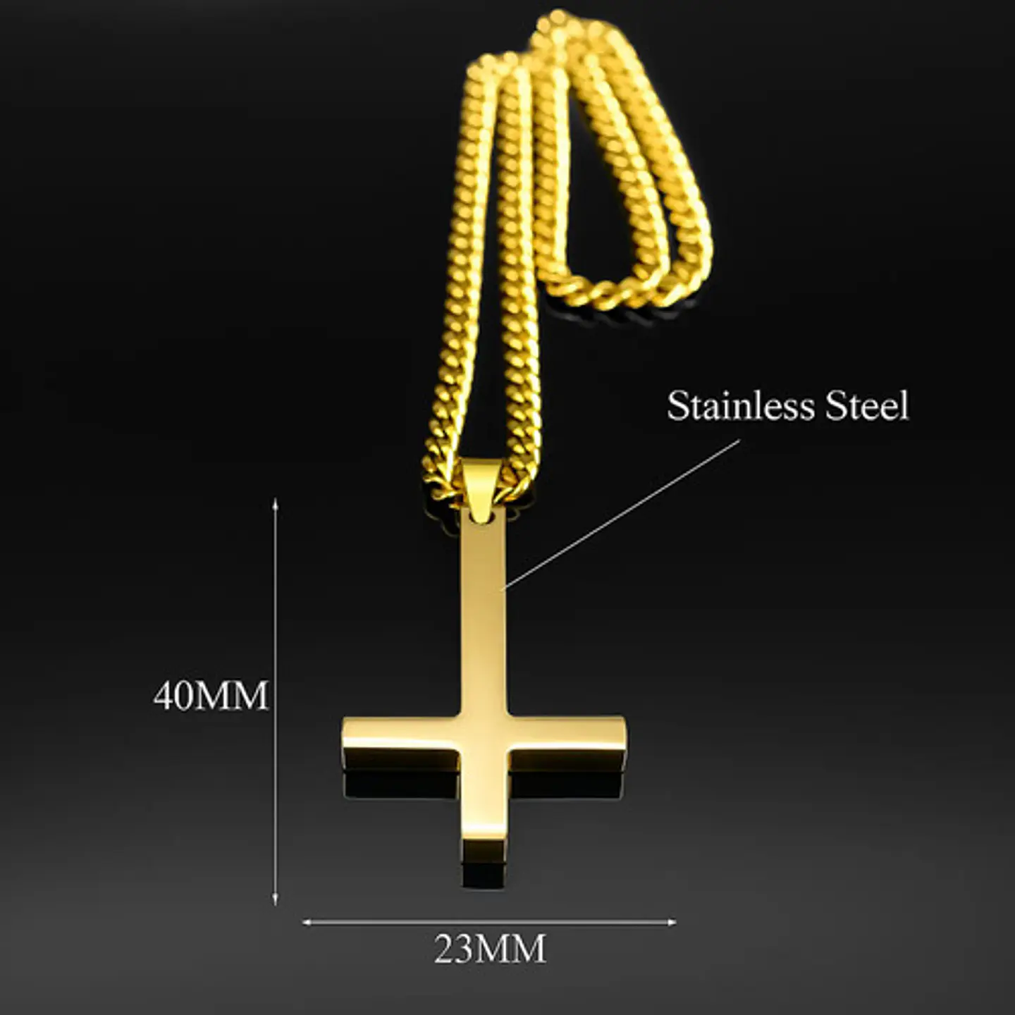 Collar Para Hombre Mujer Con Dije Cruz Invertida Color Oro 2