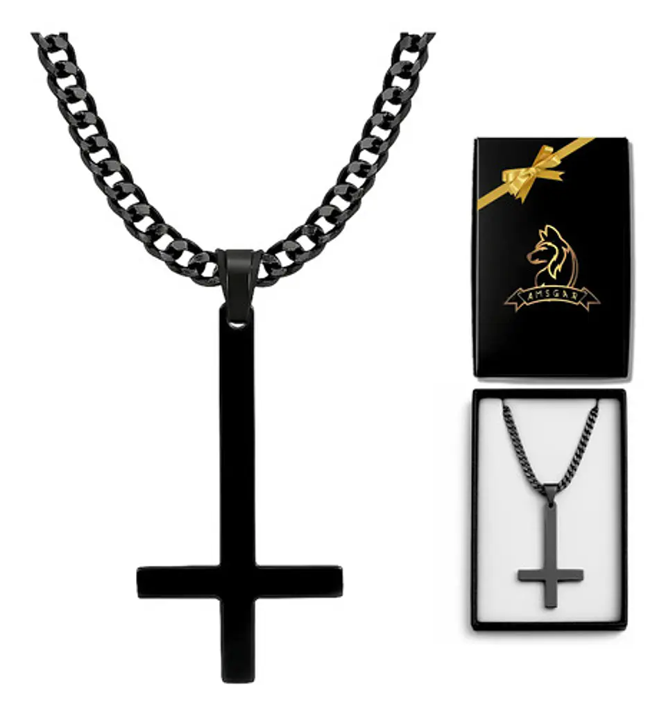 Collar Para Hombre Mujer Con Dije Cruz Invertida Color Oro 9