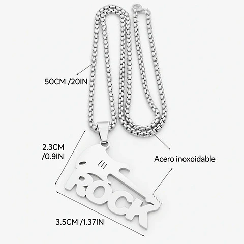 Collar Para Hombre Mujer Con Dije Guitarra Rock Color Plata