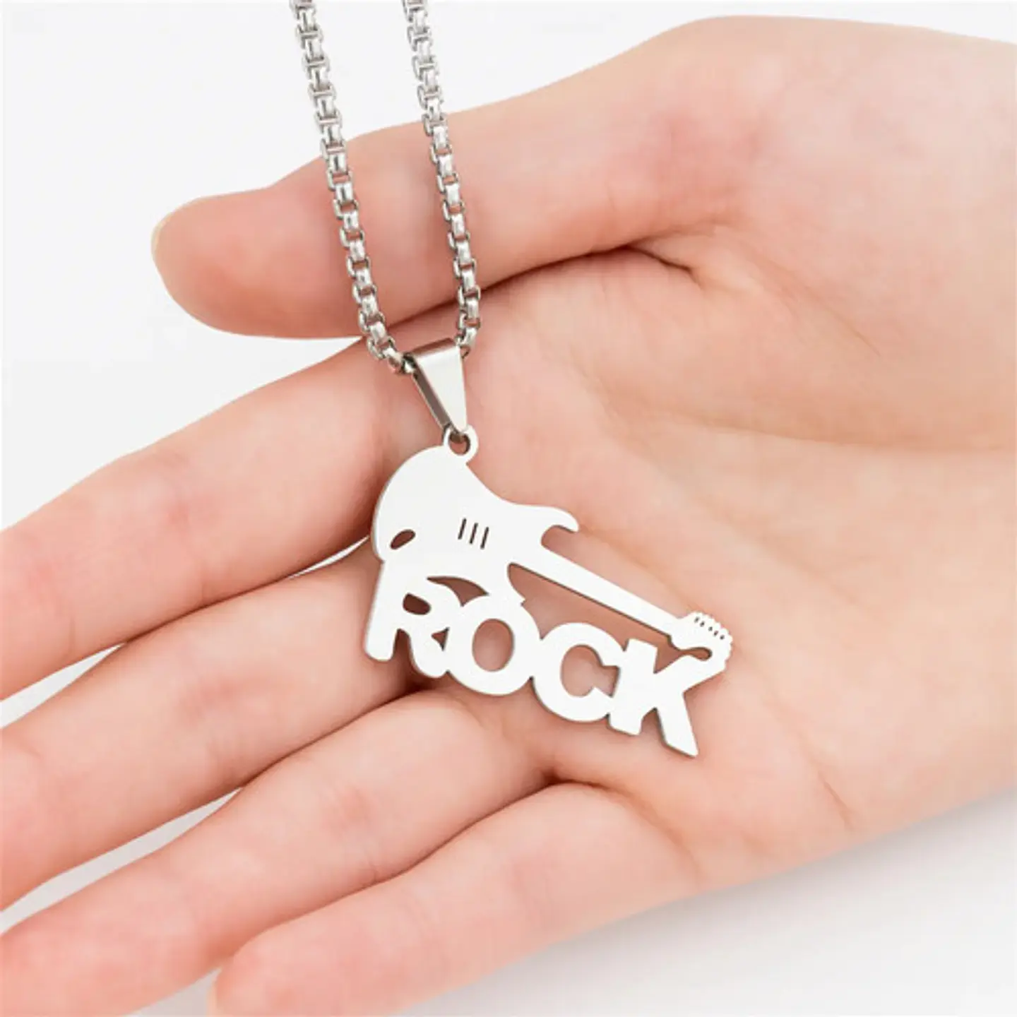 Collar Para Hombre Mujer Con Dije Guitarra Rock Color Plata 3