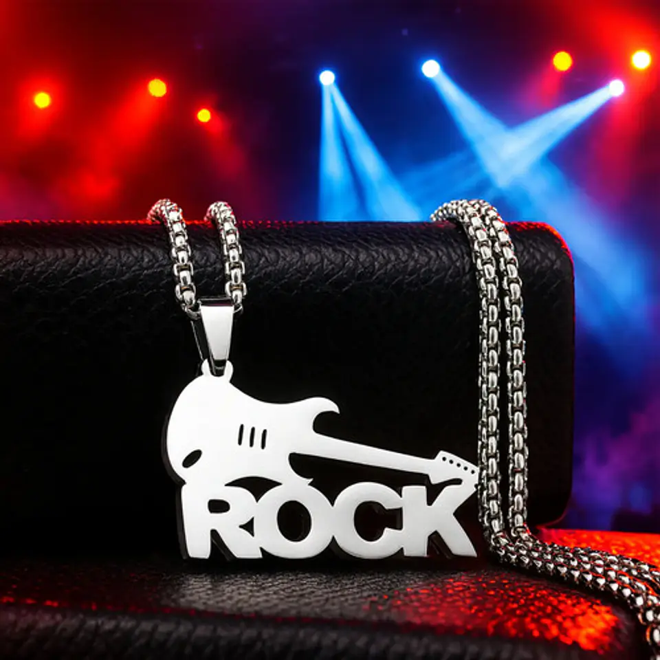 Collar Para Hombre Mujer Con Dije Guitarra Rock Color Plata 7