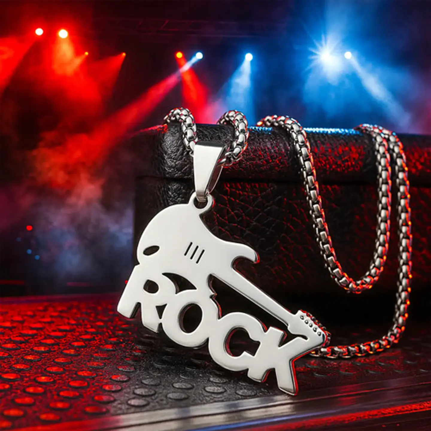 Collar Para Hombre Mujer Con Dije Guitarra Rock Color Plata 8