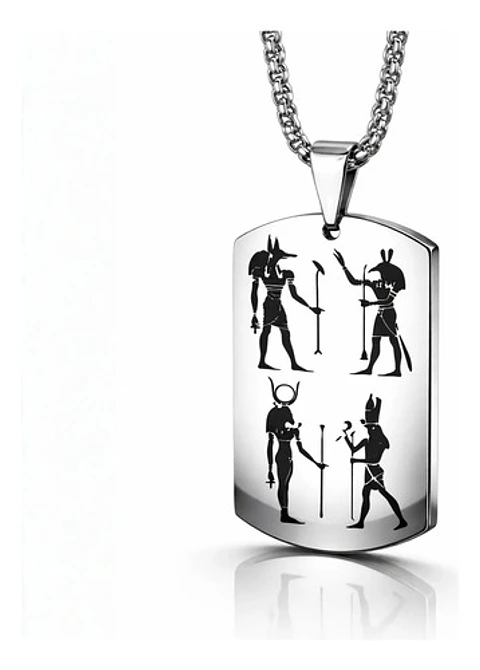 Collar Para Hombre Mujer Con Placa Horus Anubis Color Plata