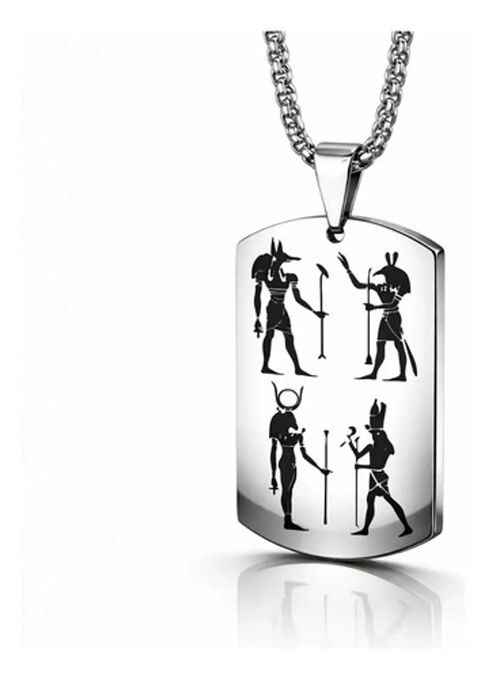Collar Para Hombre Mujer Con Placa Horus Anubis Color Plata 1