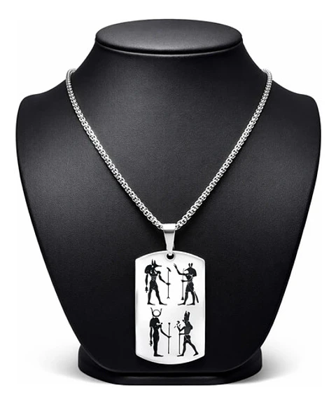 Collar Para Hombre Mujer Con Placa Horus Anubis Color Plata