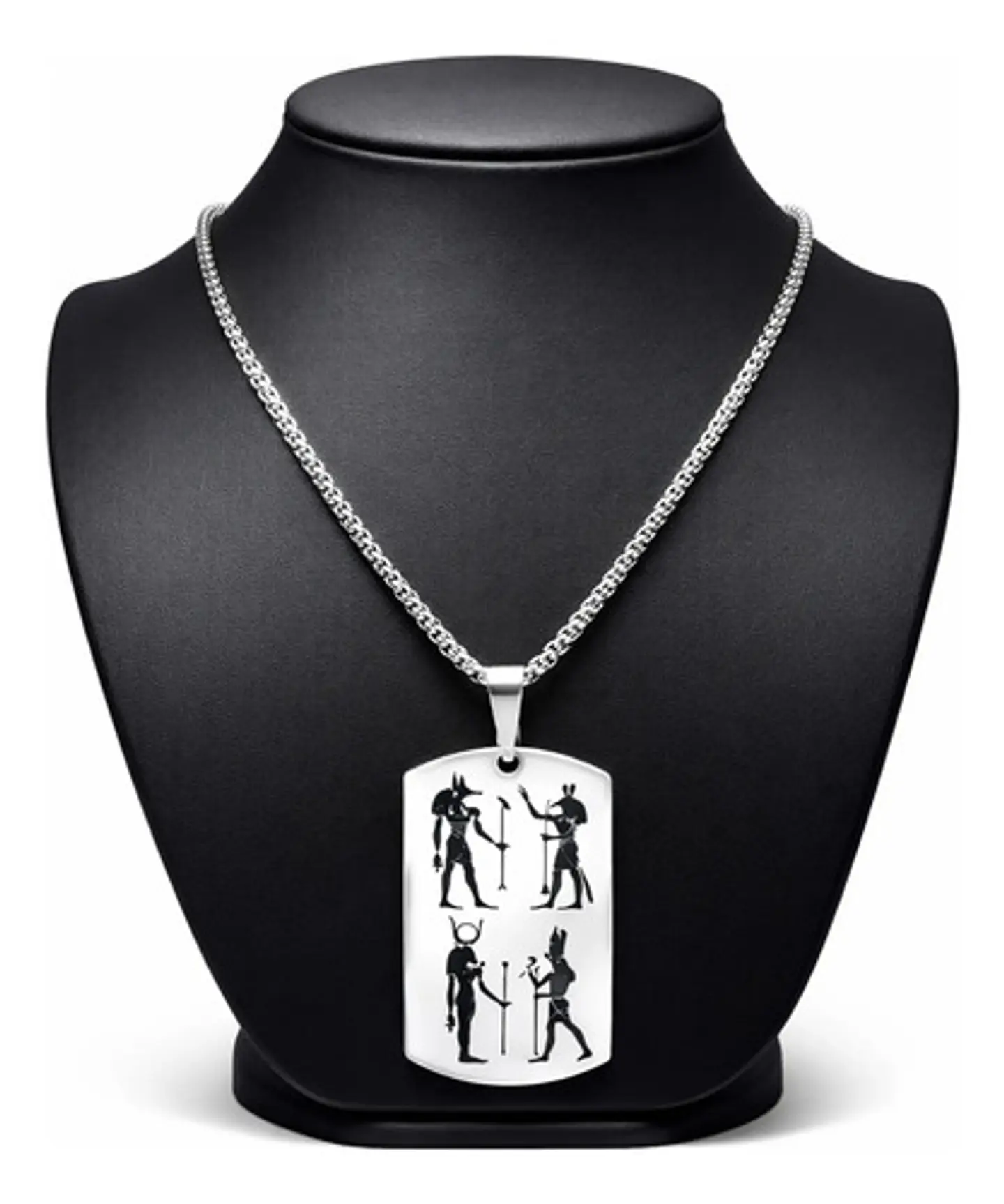 Collar Para Hombre Mujer Con Placa Horus Anubis Color Plata 2