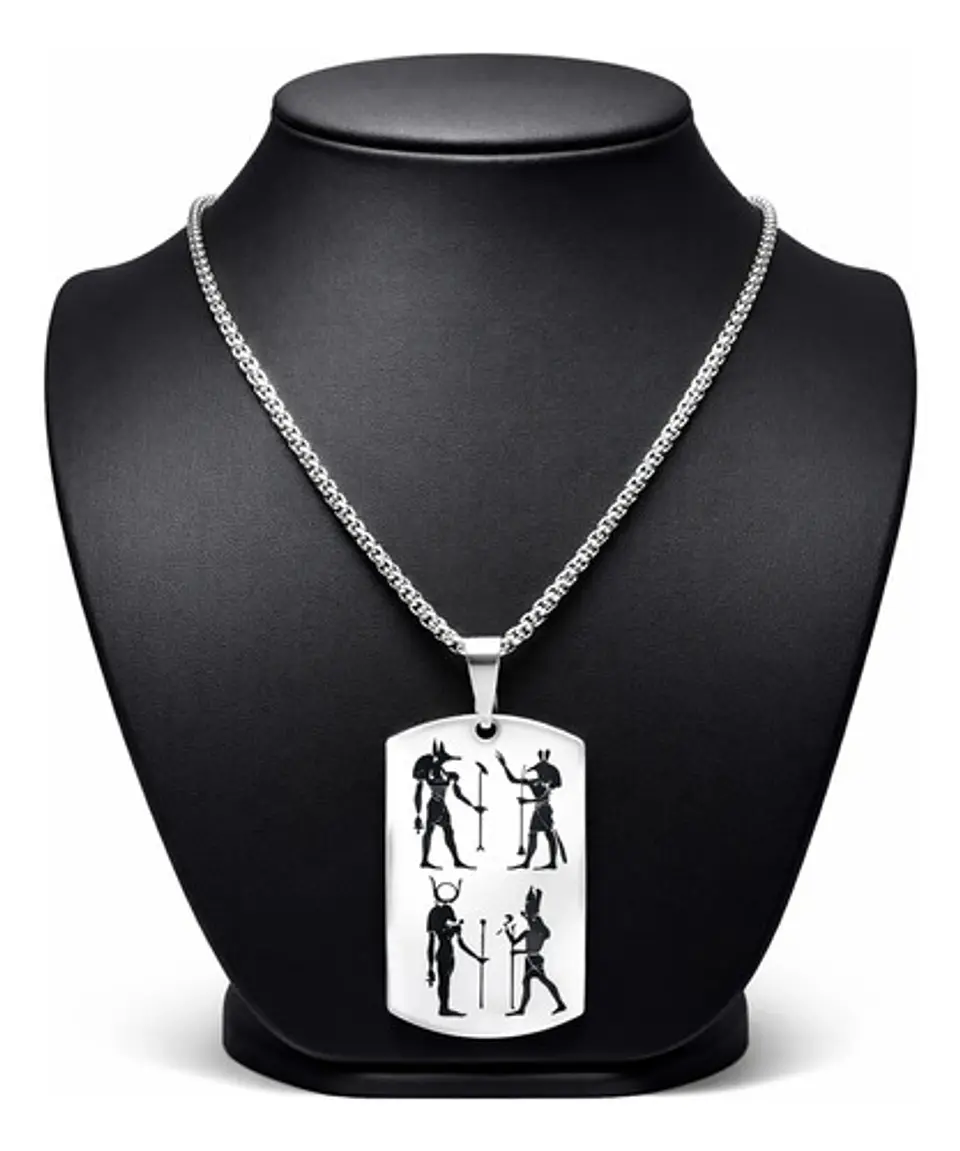 Collar Para Hombre Mujer Con Placa Horus Anubis Color Plata 2
