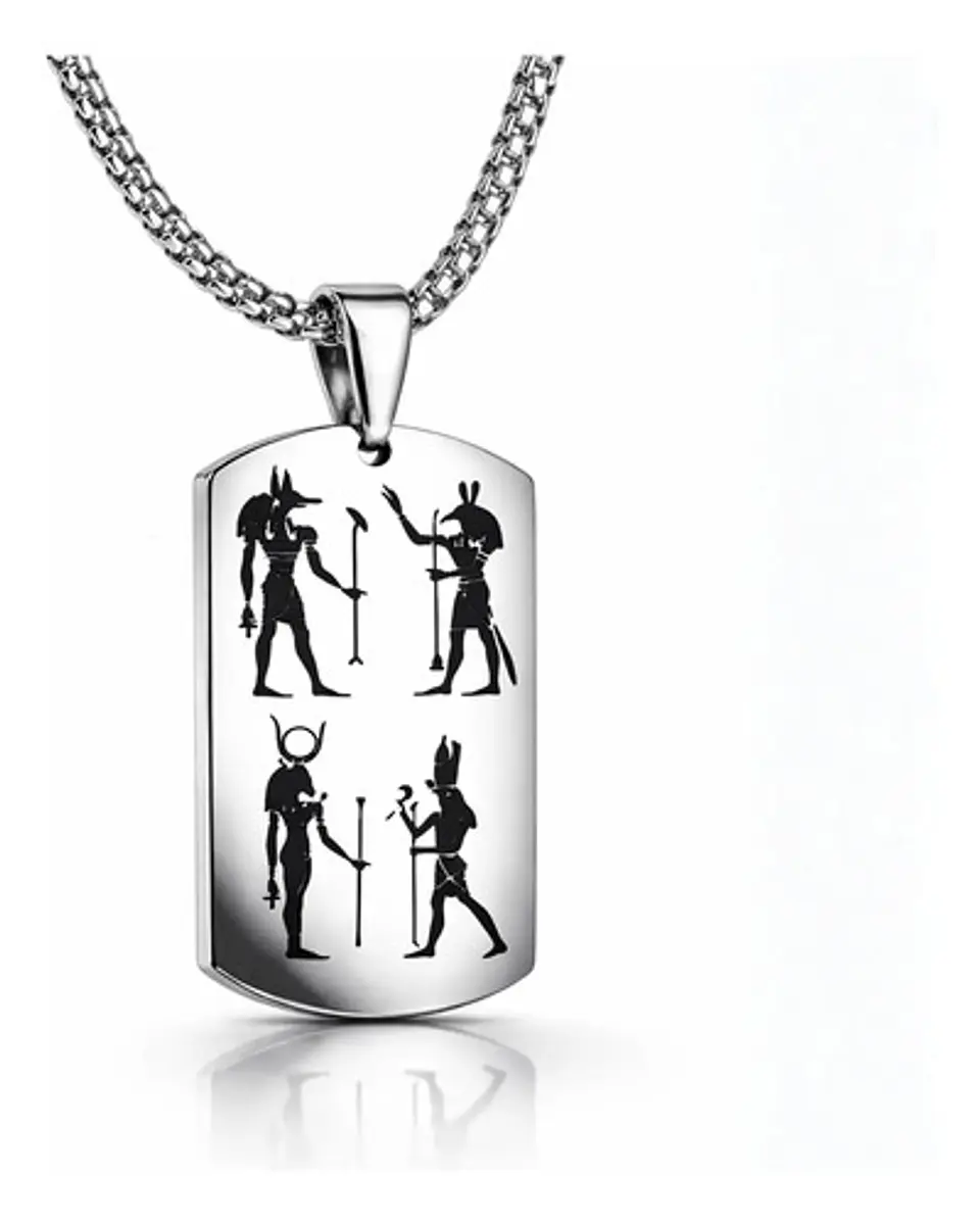 Collar Para Hombre Mujer Con Placa Horus Anubis Color Plata 3