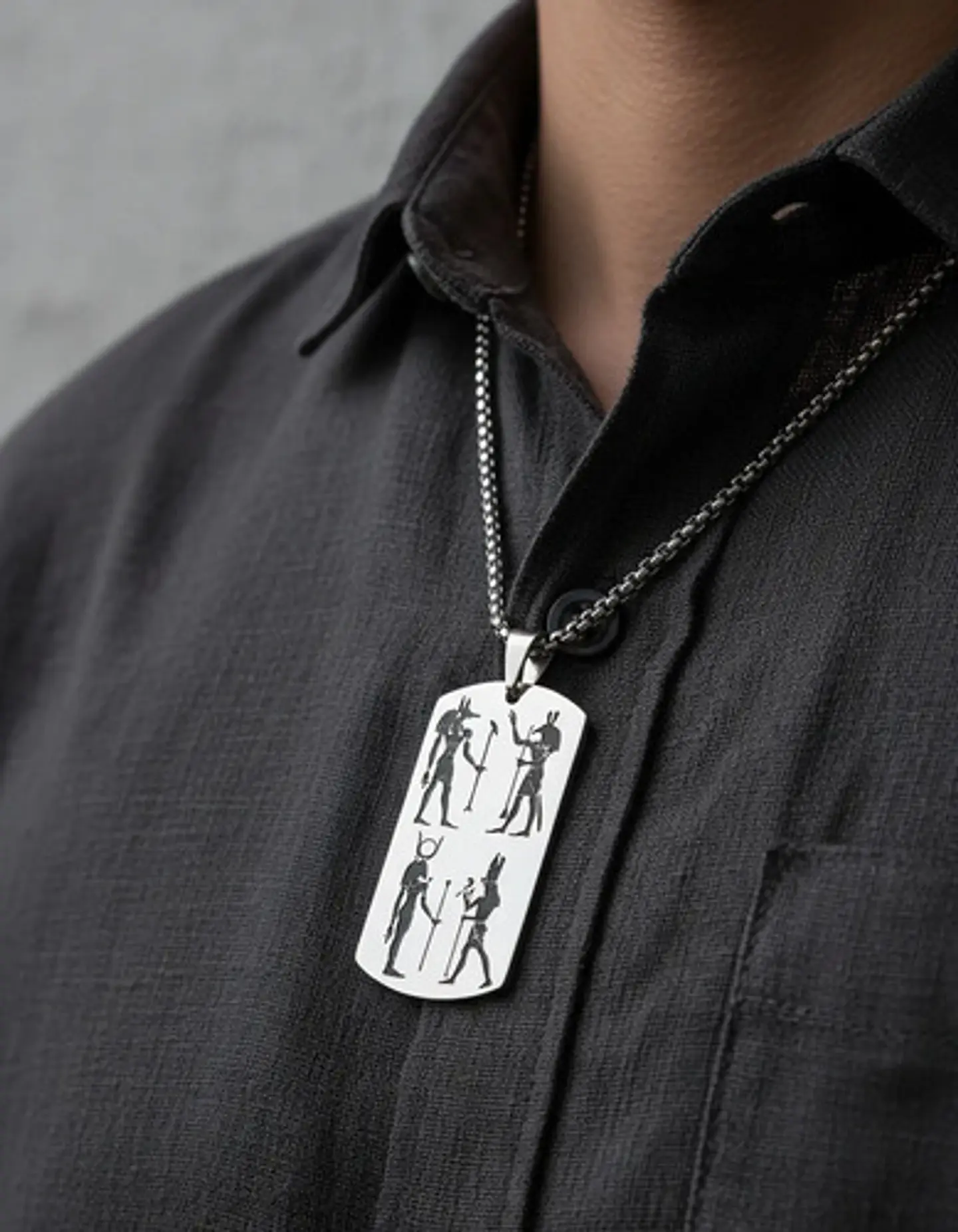 Collar Para Hombre Mujer Con Placa Horus Anubis Color Plata 5