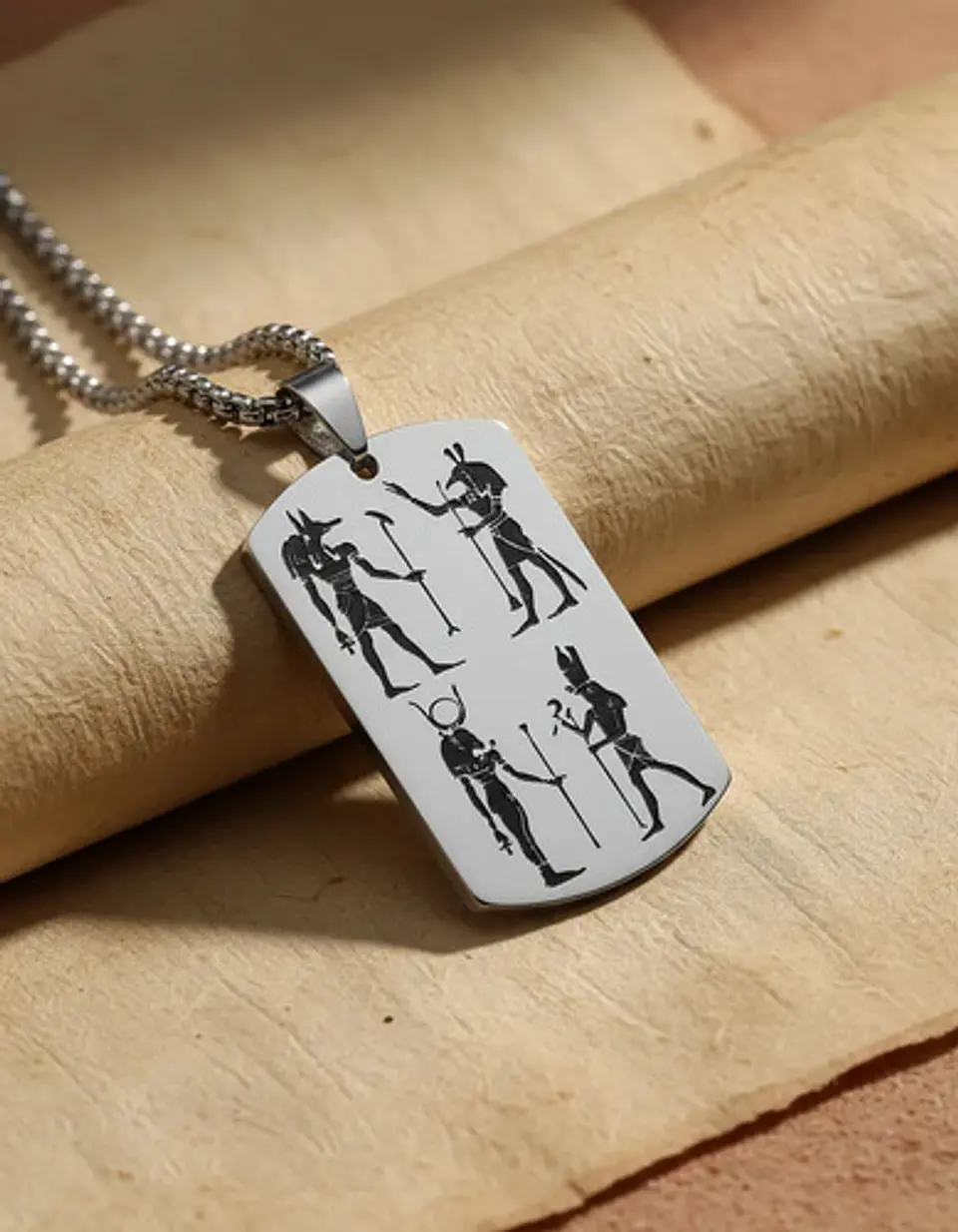 Collar Para Hombre Mujer Con Placa Horus Anubis Color Plata 8