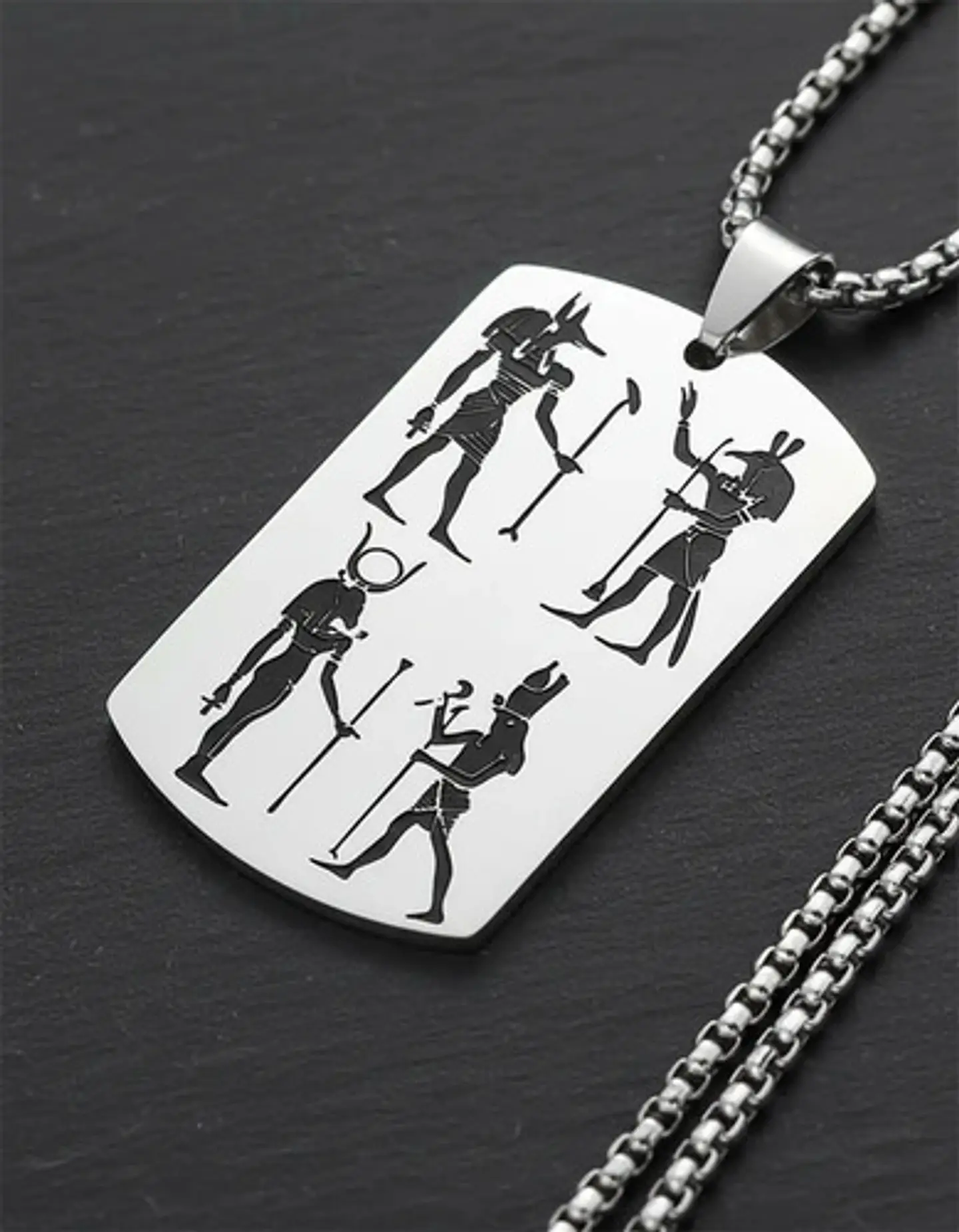 Collar Para Hombre Mujer Con Placa Horus Anubis Color Plata 9