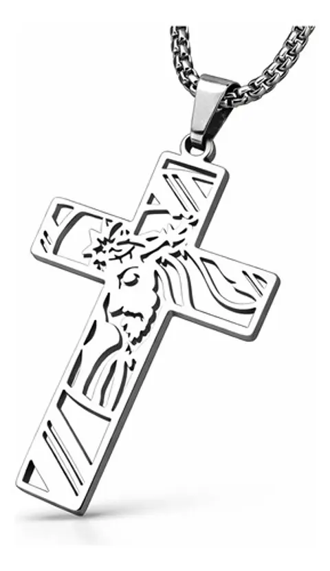 Collar Hombre Y Mujer Dije Cruz Rostro Jesus Acero Color Oro