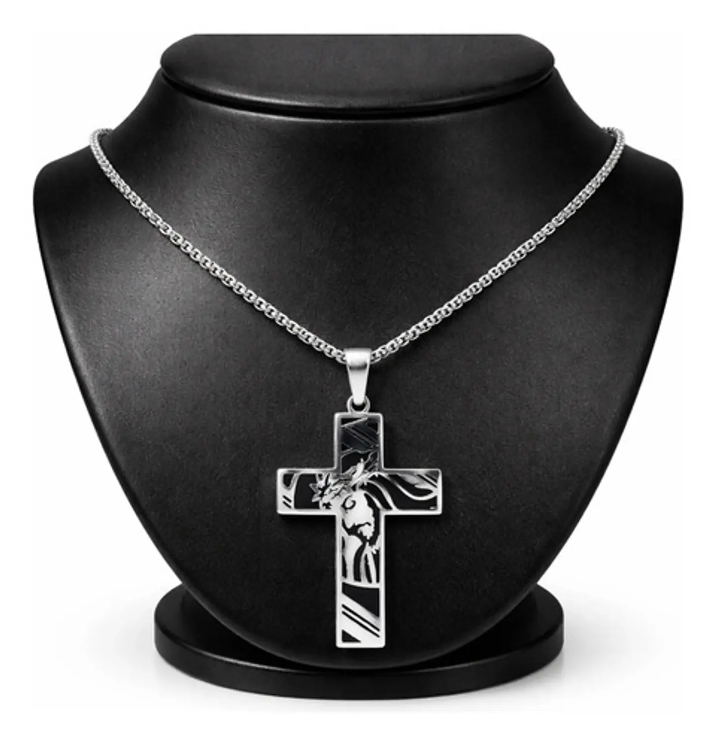 Collar Hombre Y Mujer Dije Cruz Rostro Jesus Acero Color Oro 2