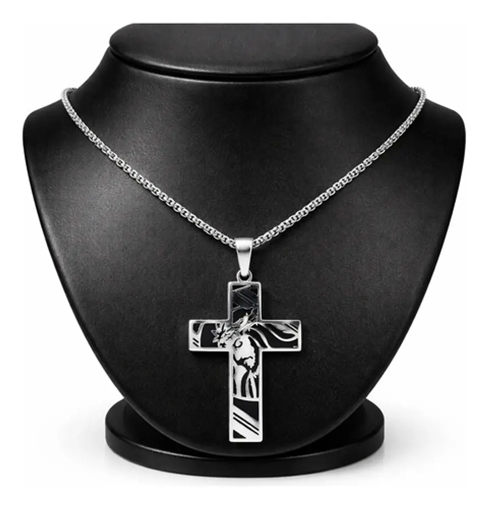Collar Hombre Y Mujer Dije Cruz Rostro Jesus Acero Color Oro 2