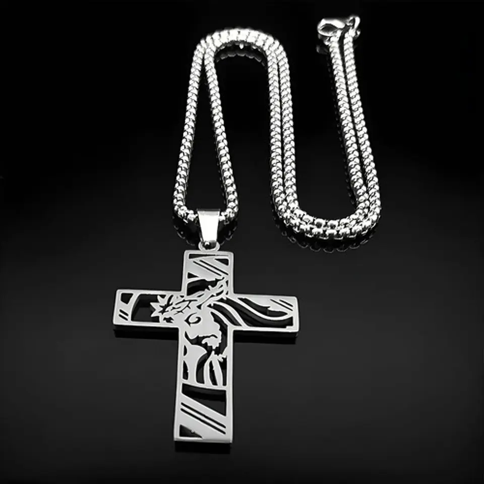 Collar Hombre Y Mujer Dije Cruz Rostro Jesus Acero Color Oro 6