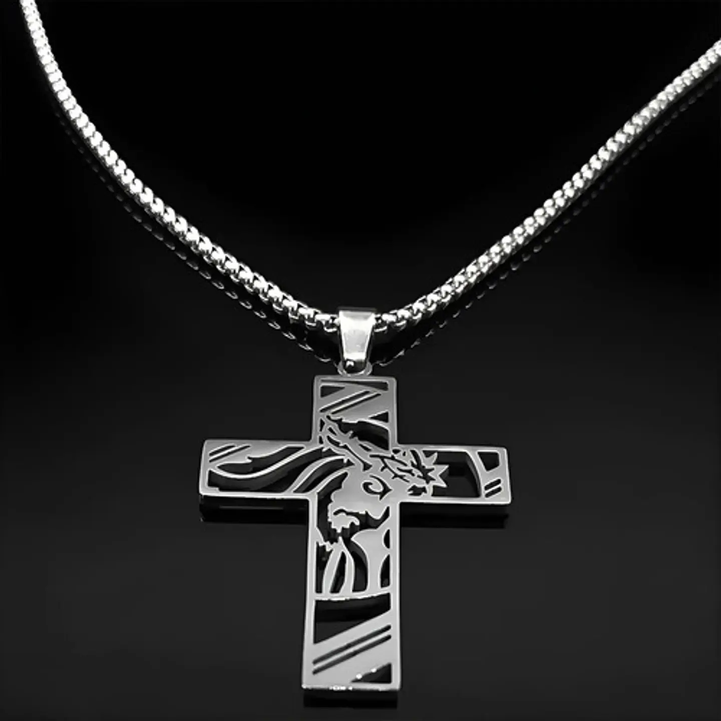Collar Hombre Y Mujer Dije Cruz Rostro Jesus Acero Color Oro 7