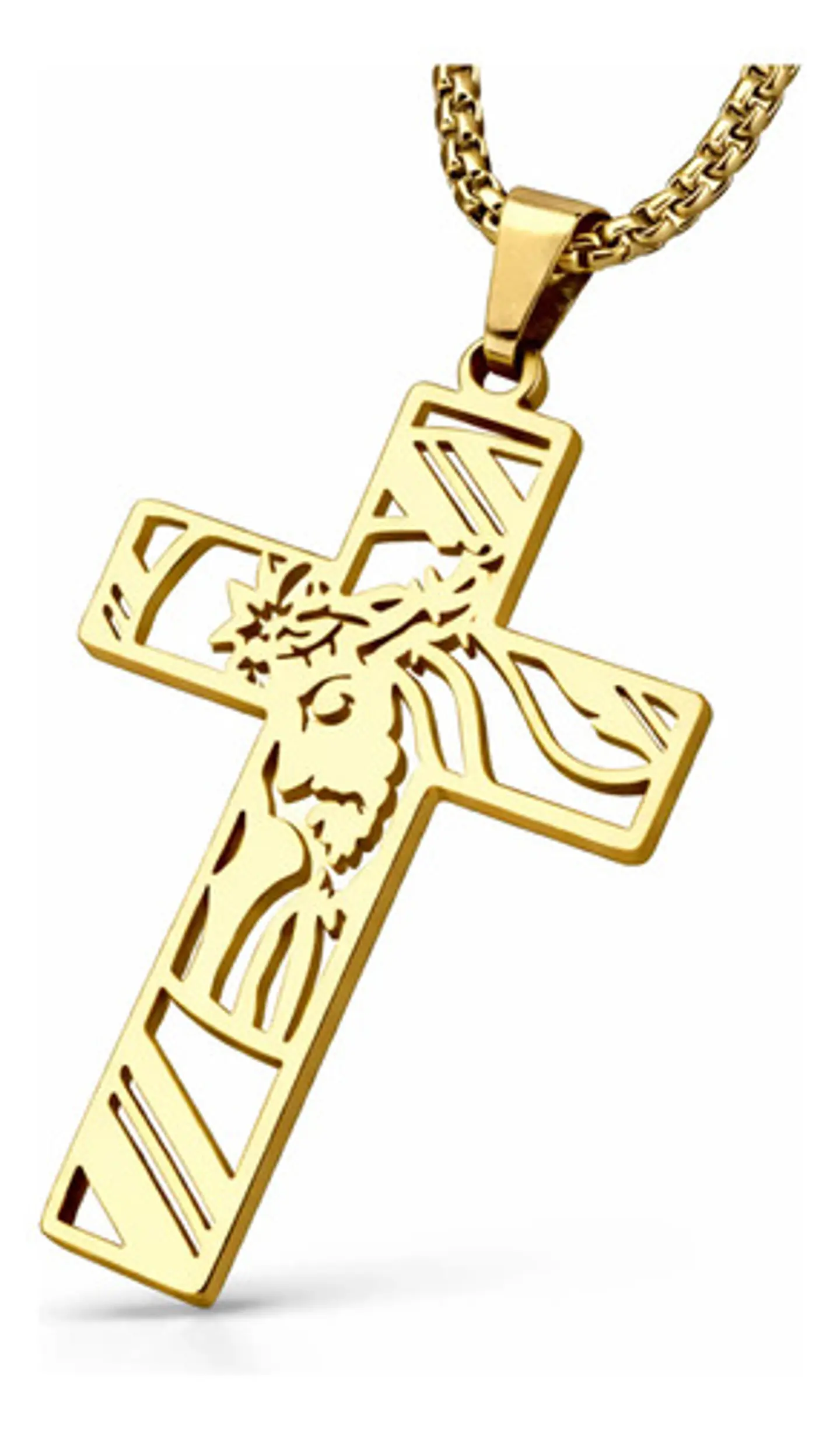 Collar Hombre Y Mujer Dije Cruz Rostro Jesus Acero Color Oro 8