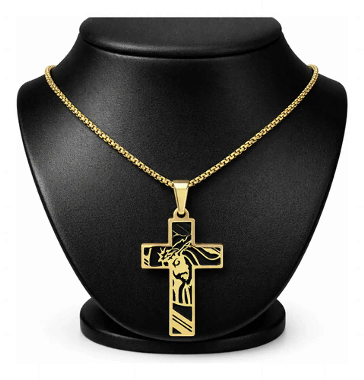 Collar Hombre Y Mujer Dije Cruz Rostro Jesus Acero Color Oro 9