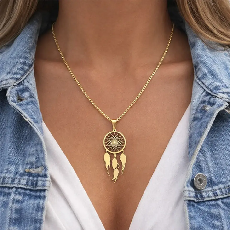 Collar Para Mujeres Dije Atrapasueños Cazador Color Oro 3