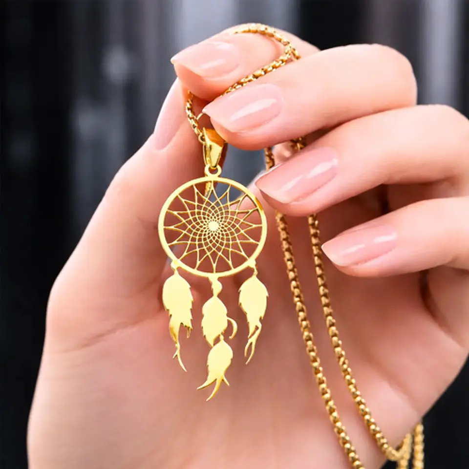 Collar Para Mujeres Dije Atrapasueños Cazador Color Oro 4