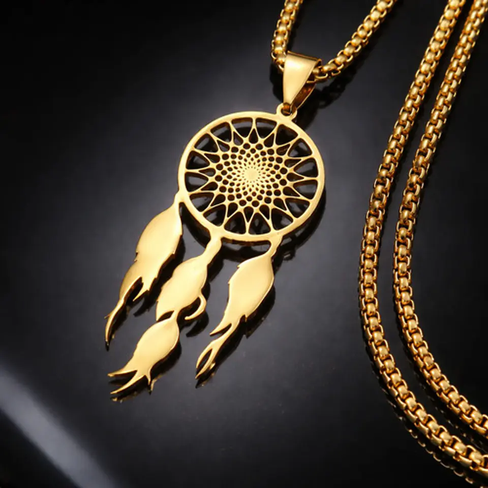 Collar Para Mujeres Dije Atrapasueños Cazador Color Oro 6