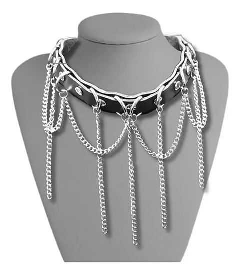 Collar Choker Gotico Para Mujer Gargantilla Cadenas Capas  Plateado