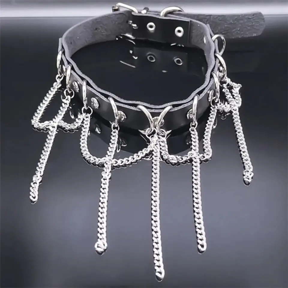 Collar Choker Gotico Para Mujer Gargantilla Cadenas Capas  Plateado 6