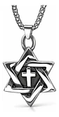 Collar Para Hombre Con Dije Cruz Hexagrama Judío Color Plata - Miniatura 1