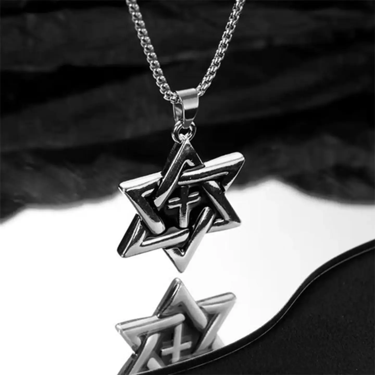 Collar Para Hombre Con Dije Cruz Hexagrama Judío Color Plata 6
