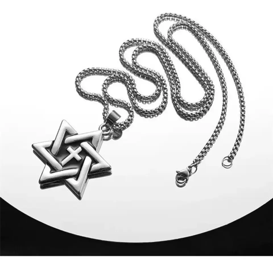 Collar Para Hombre Con Dije Cruz Hexagrama Judío Color Plata 7