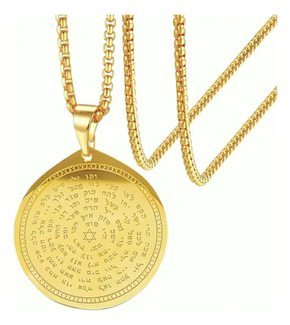 Collar Para Hombre Con Dije Hexagrama Biblia Judía De Acero 1