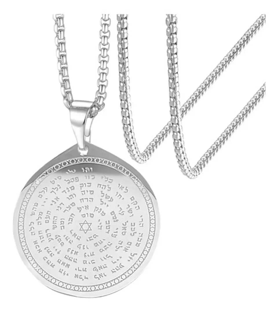 Collar Para Hombre Con Dije Hexagrama Biblia Judía De Acero 10